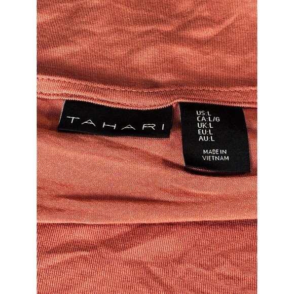 Tahari Womens Large Coral Ruched Sleeve Rayon Blend Top - Picture 4 of 8